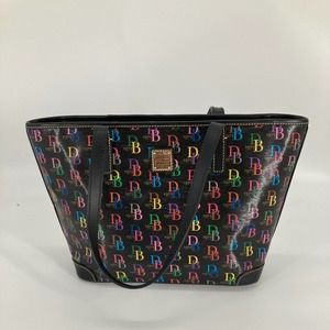 Dooney & Bourke, black signature print leather shoulder bag